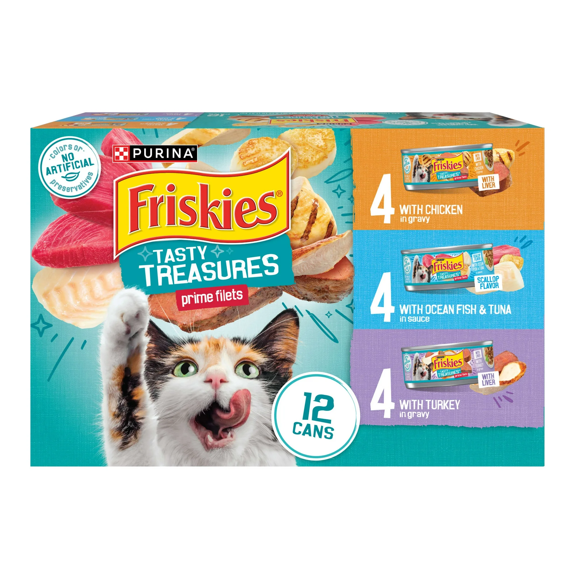 Friskies Gravy Tasty Treasures Prime Filets, Wet Cat Food, 12 Pack, 5.5 oz Cans