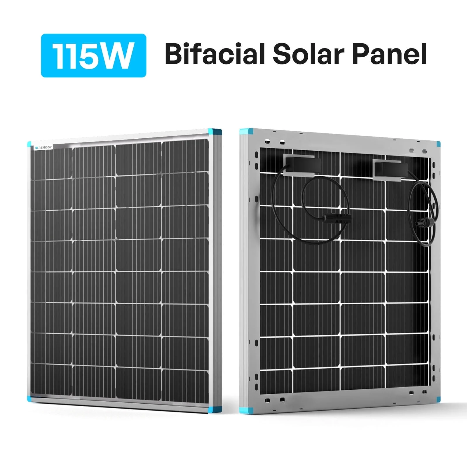 Renogy Bifacial 115 Watt 12 Volt Solar Panel Monocrystalline Rigid High-Efficiency PV Module Power Charger for RV Marine Rooftop Farm Battery and Other Off-Grid Applications